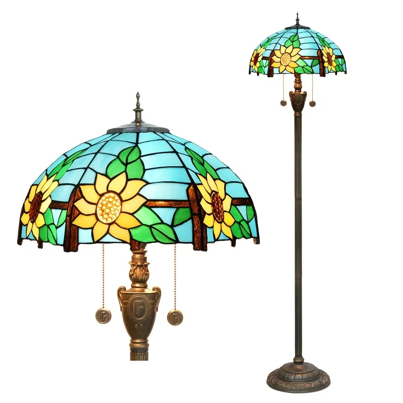 

40Cm European art stained glass living room dining room bedroom blue background sunflower floor