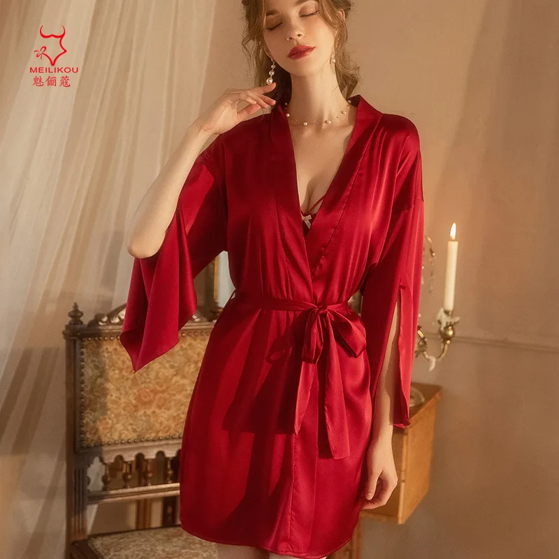 

High quality pajamas for women in summer, sexy ice ribbon chest pads, pure desire, suspender pajamas, pajamas, home clothing set