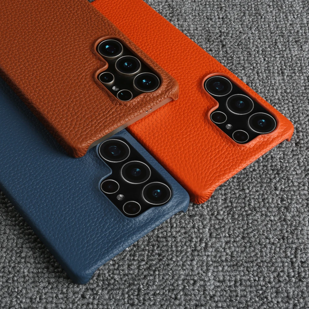 Classic Litchi Texture Genuine Leather Phone Case for Samsung Galaxy S26 Ultra S25 Edge S24 S23 S22 S21 FE S26 Plus Back Cover