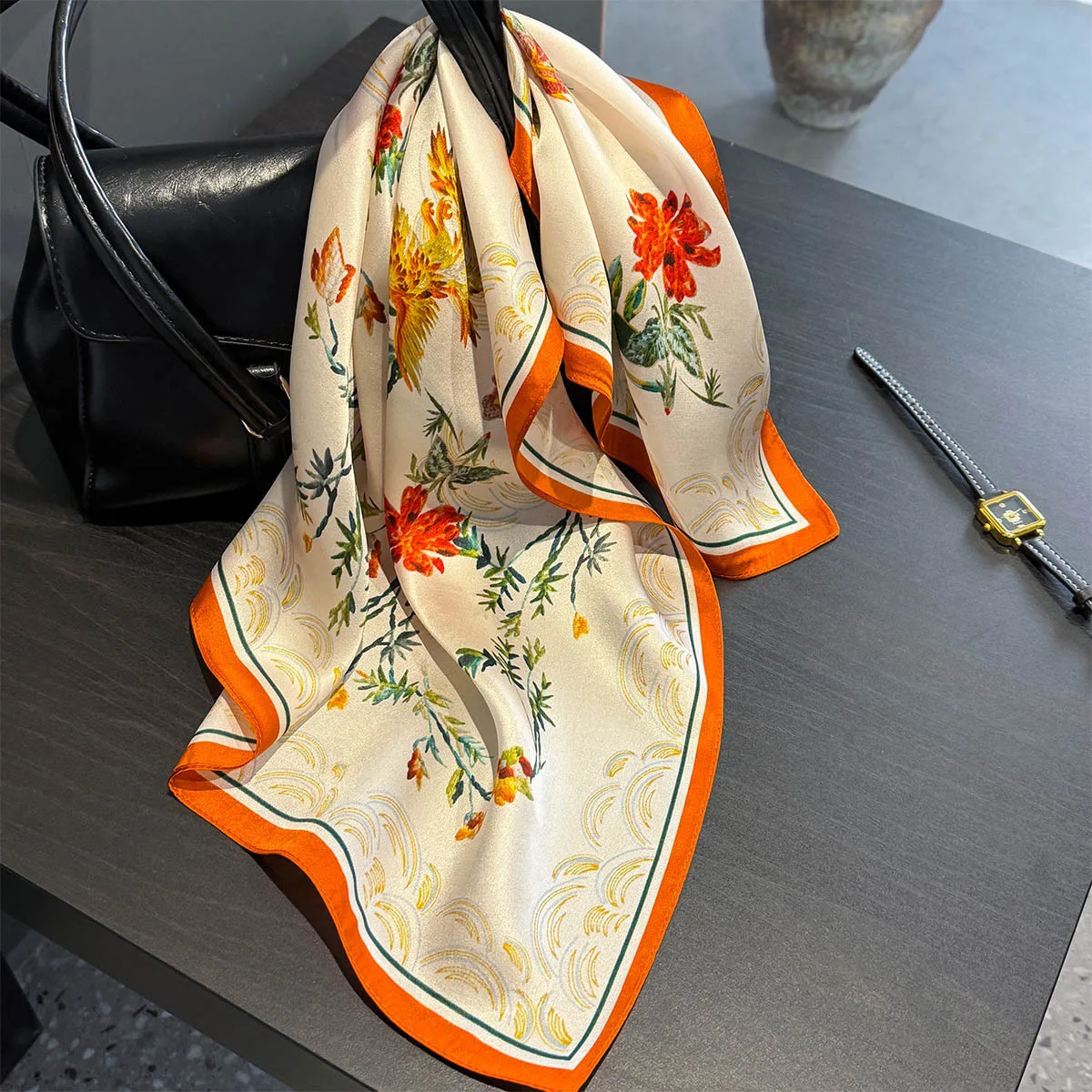 

31Colors 100% Mulberry Silk Scarf Foulard Design Head Wraps Fashion Flower Print Silk Scarf Headkerchief Neck Wrap Women 53cm