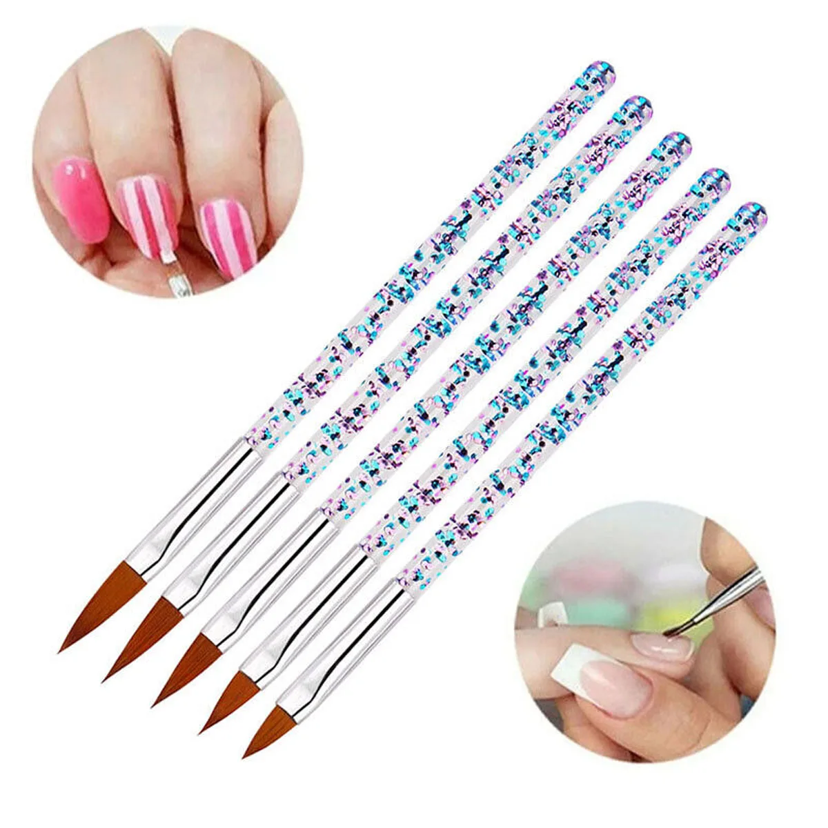 Brosses à ongles en poudre acrylique, manche en cristal, dessin 3D, brosse de construction, brosse d'extension, 3 pièces, 5 pièces