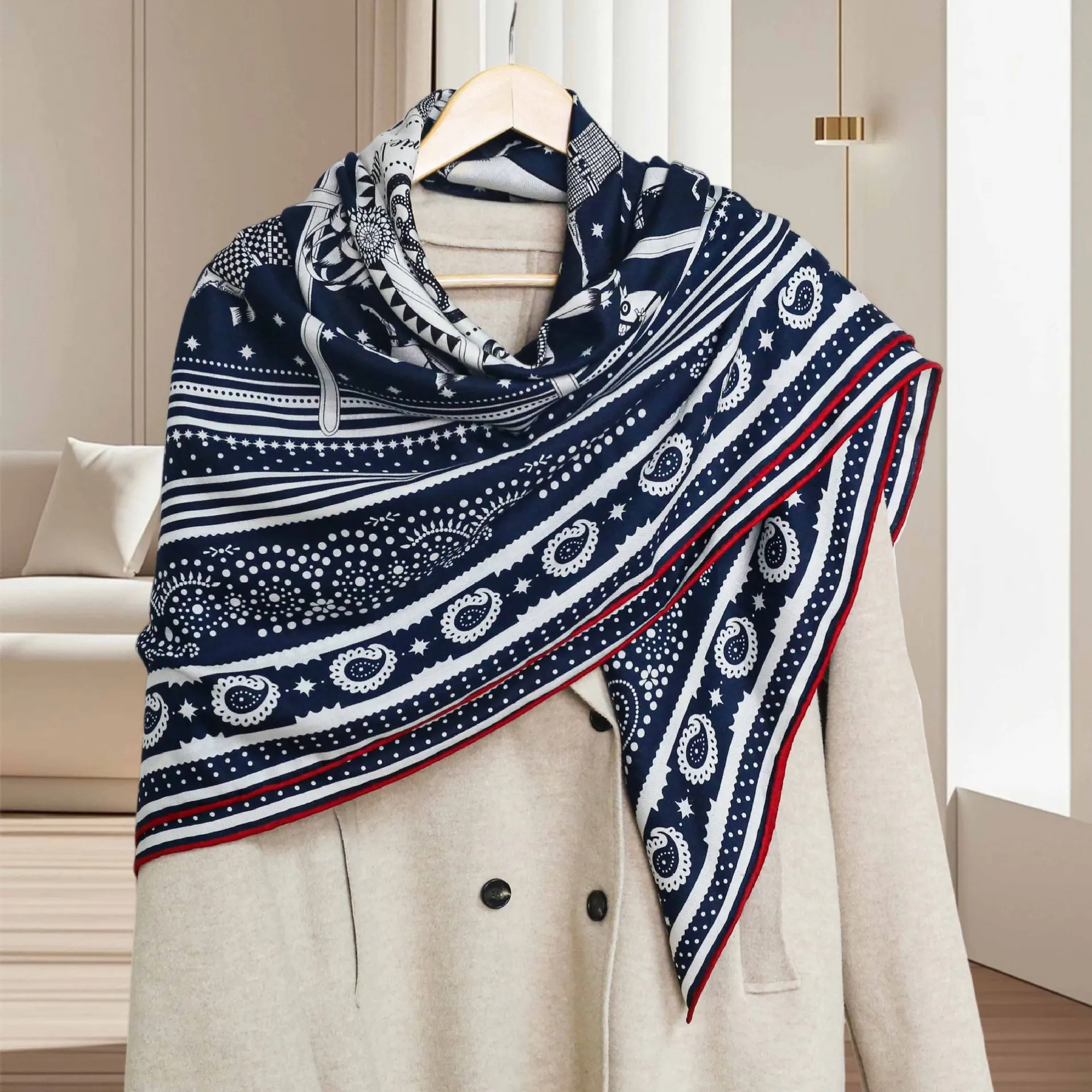 Horse Scarf 135CM Winter Large Shawls Hand Rolled Edges Head Bag Scarves Christmas Gift Luxury Clothing Accessories