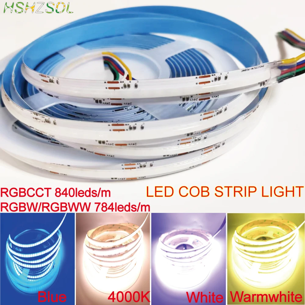 

Flexible COB led strip Light RGBW RGBCCT 24V 840LEDs/m 5m colorful RGB white warmwhite COB LED tape Indoor Decoration Lighting