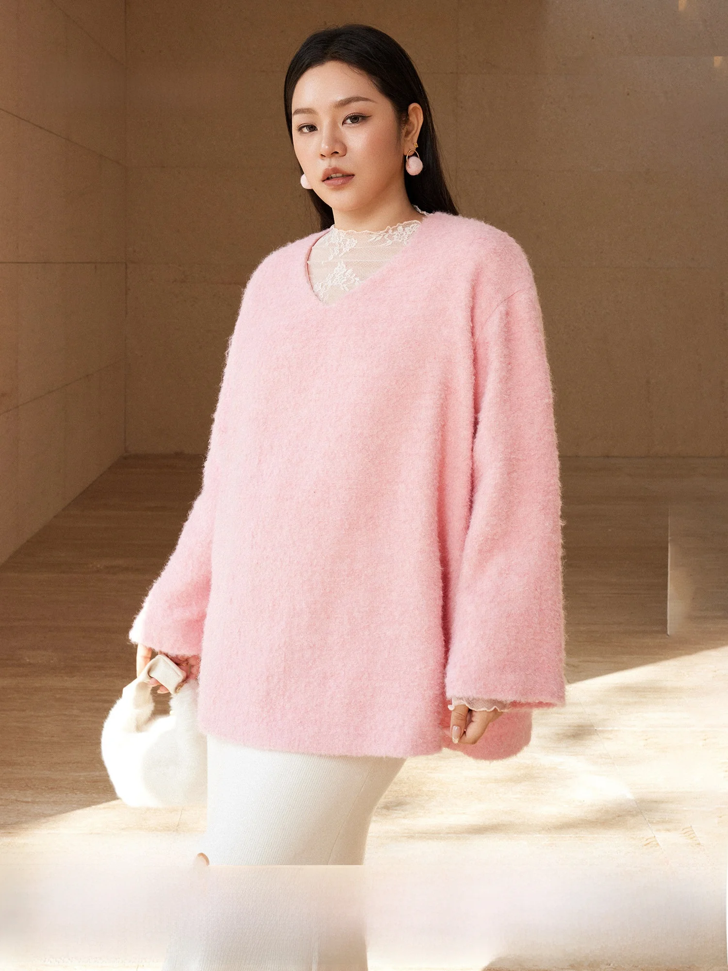 

Plusmall романтический комплект с кружевным базовым слоем и v-образным вырезом, зимний обычный тонкий женский наряд премиум-класса с фиолетовым цветочным сердечником