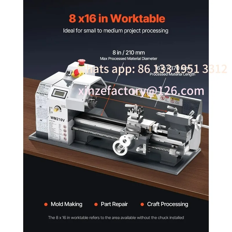 

CustomizableVariable Speed & 0.0003in Spindle Accuracy Metal Gear for Processing Pr SucceBuy 8x16in 550W Benchtop Lathe Machine
