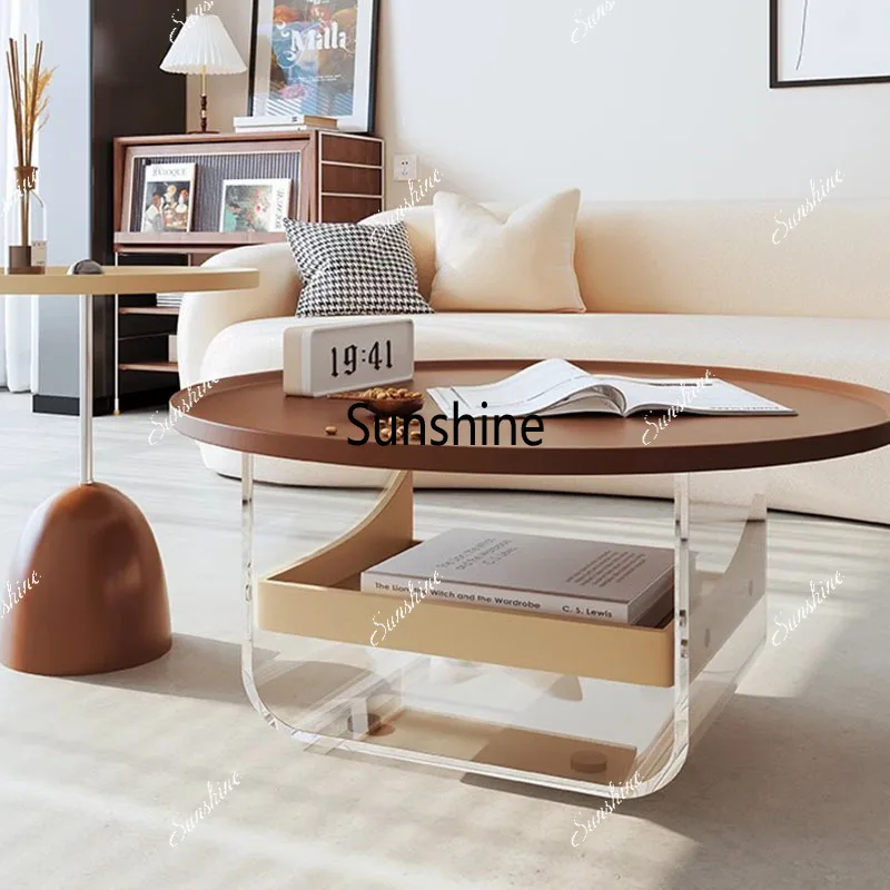 

Acrylic Circular Coffee Table French Style Modern Luxury Small Space Living Room Mid Century Center Table