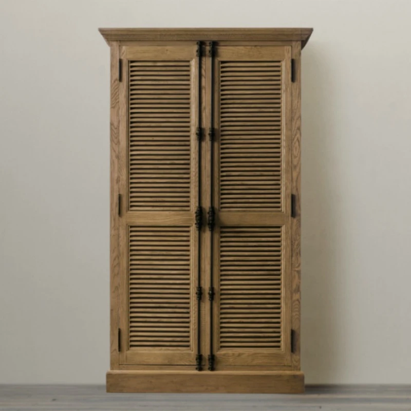 French style rural retro solid wood storage cabinet, British style household wardrobe, heaven and earth lock