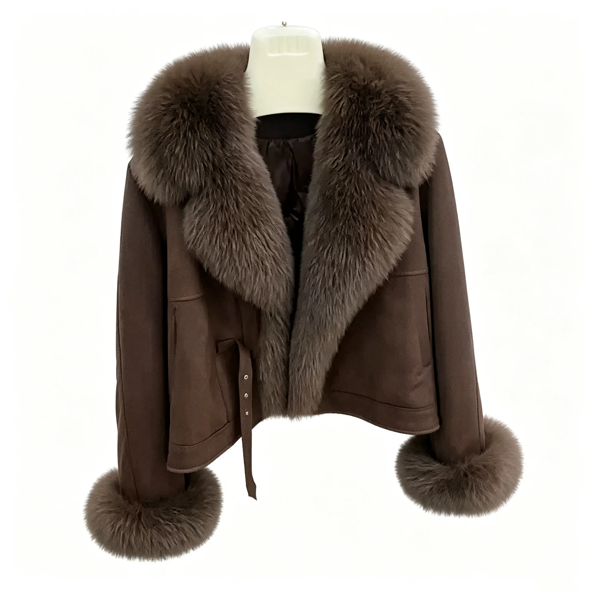 Winter-Langarm-Baumwollmantel für Damen, Hochwertige Kurze Jacke mit Großem Wollkragen, Schlanker Schnitt, Elegantes Pendler-Oberteil