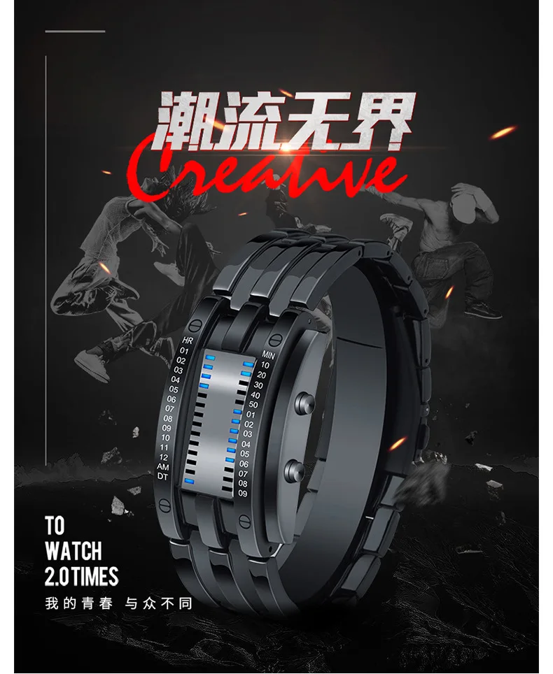 Trendy and Fashionable Special-Shaped Quartz Watch Led Iron Man Double-Line Two-In-One Men's Luxury Brand Watch