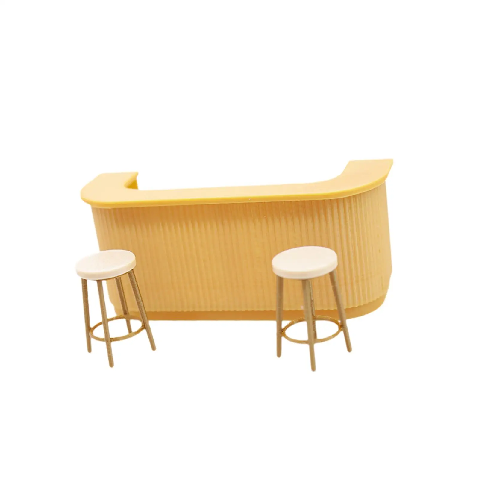 ชุดเคาน์เตอร์บาร์จิ๋วพร้อมเก้าอี้สูงสำหรับบ้านตุ๊กตา 1/12 ชุด DIY สำหรับเล่นบทบาทสมมติ อุปกรณ์เสริมตุ๊กตา เฟอร์นิเจอร์บ้านตุ๊กตาสำหรับเด็กผู้หญิง