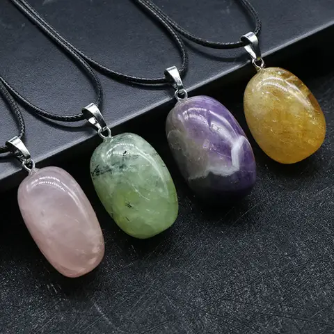 Real Crystal Mineral Stone Natural Amethysts Amazonite Prehnites Citrines Quartz Pendant Necklace Choker Female Reiki Healing