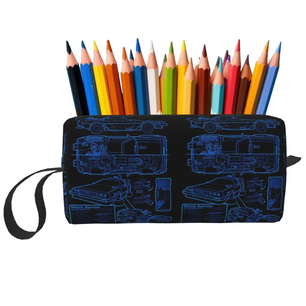 DeLorean Time Machine Back To The Future Pencil Case for Students Pen Box Pencil Bag Stationery Supplies Women Cosmetic Bag