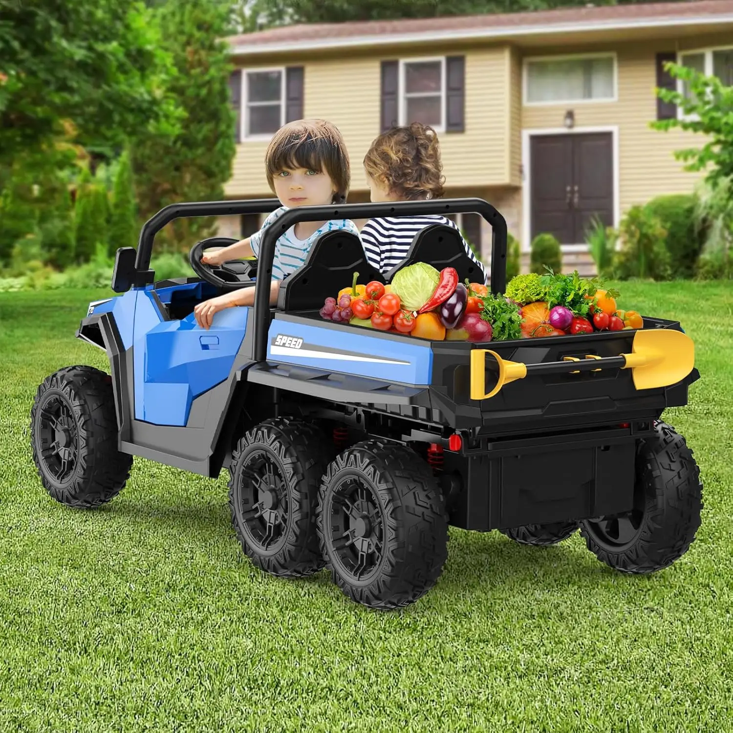 24V 4WD 6-Wheel Electric Ride On Dump Truck with Remote Control LED Lights 2 Seater Kids Dump Truck Toy for Big Kids Ages 3+