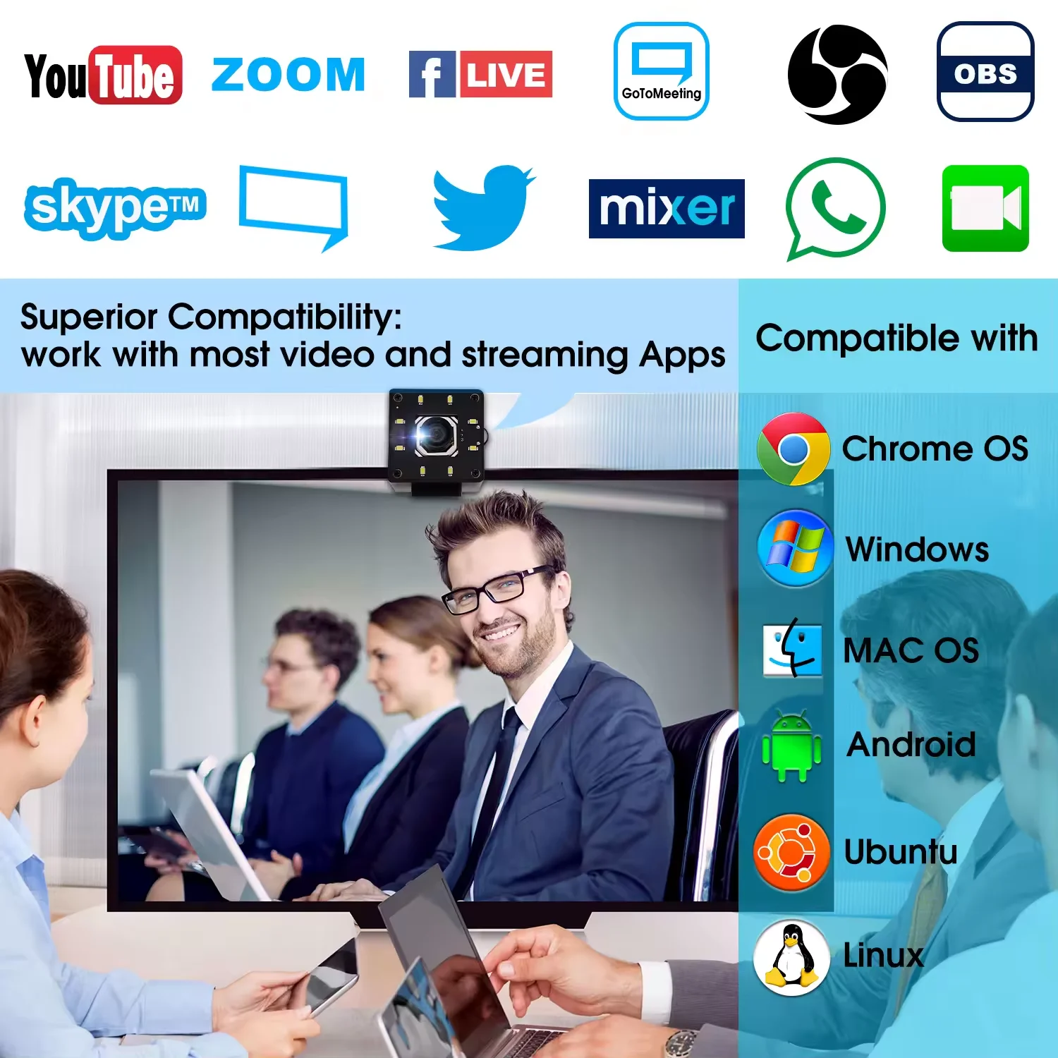 SVPRO 5MP Camera USB Autofocus Night Vision Webcam with White LEDs 60Degree UVC Mini USB Camera for Industrial Machine Vision