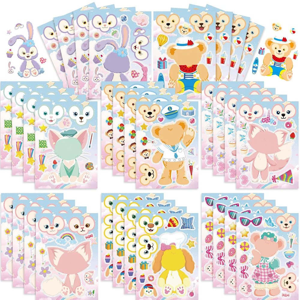 

8/16Sheets Disney Bear Duffy StellaLou Lina Bell Puzzle Stickers DIY Decals Assemble Jigsaw Make-a-Face Toy Kid Educational Gift