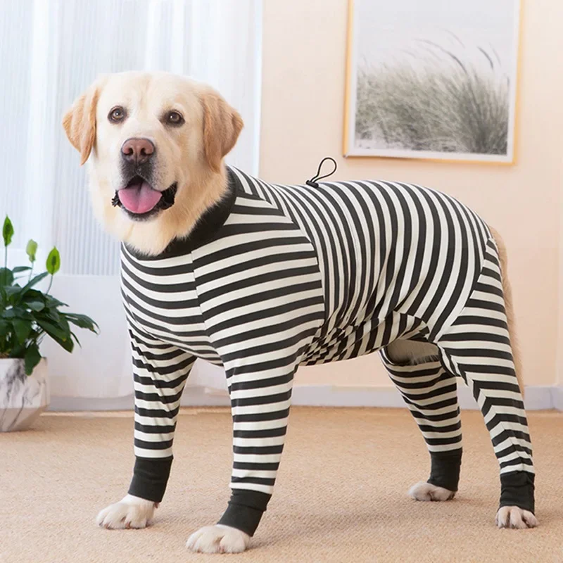 Large Dog Pajamas Stretch Stripe Dog Onesie Lightweight Clothing Anti Licking Recovery Dog Clothes for Golden Retriever Husky