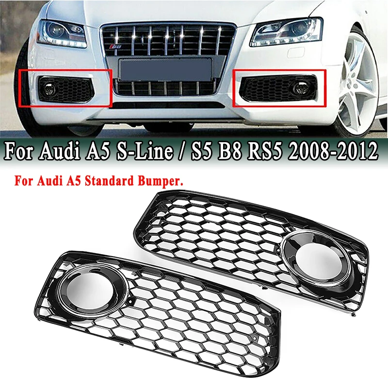 For Audi A5 S-line S5 B8 RS5 2008-2012 Front Bumper Lower Fog Light Grille Frame Honeycomb Mesh Bezel Cover 8T0807681 8T0807682