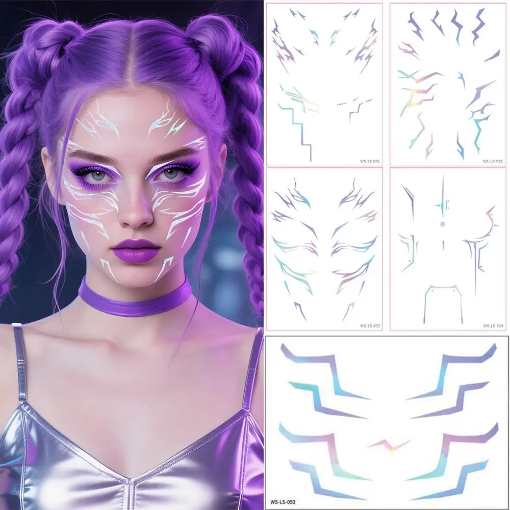 

4 шт., наклейки для лазерных татуировок Demon Hunters Rumi с технологическим ощущением, аниме, косплей, сценическая молния, макияж, декор для лица, наклейки