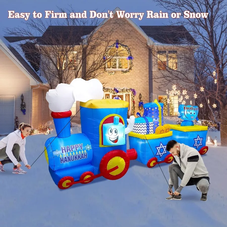 10FT طول هانوكا نفخ قطار الشمعدان الديكور في الهواء الطلق تفجير ديكورات هانوكا المدمج في 8 أضواء Led للمنزل Ga #5