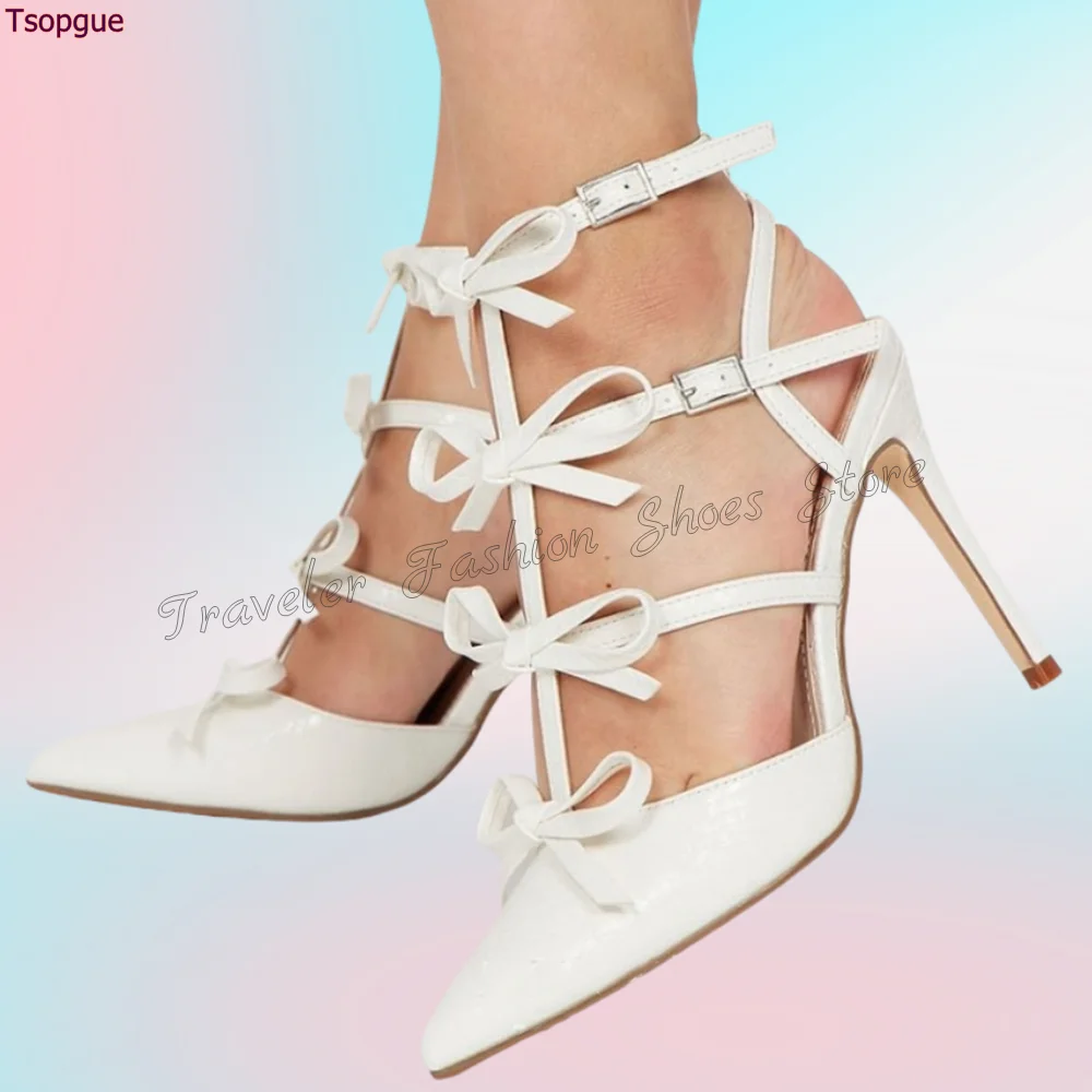 

White Bow knot Decor Pointed Toe Pumps Stilettos High Heels High Heel Shoes for Women Fashion Heels 2024 New Zapatos Para Mujere