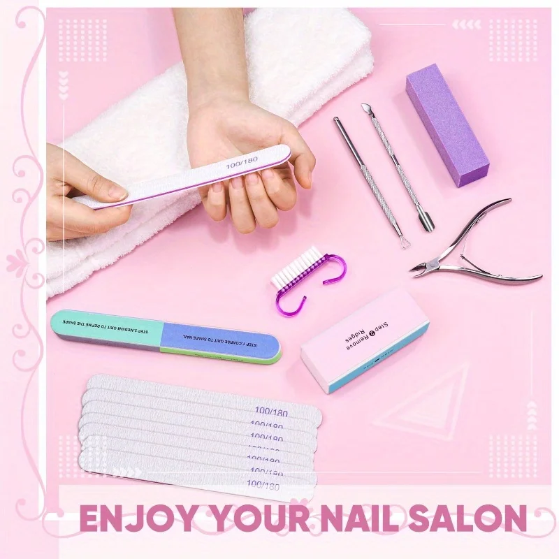 10/15-teiliges professionelles Nagelkunst-Set mit 100/180er Körnung Feilen, Polierschwamm, Schere, Nagelhautzangen, Nagelhautschiebern und Gel-Polierwerkzeugen – Detail 7