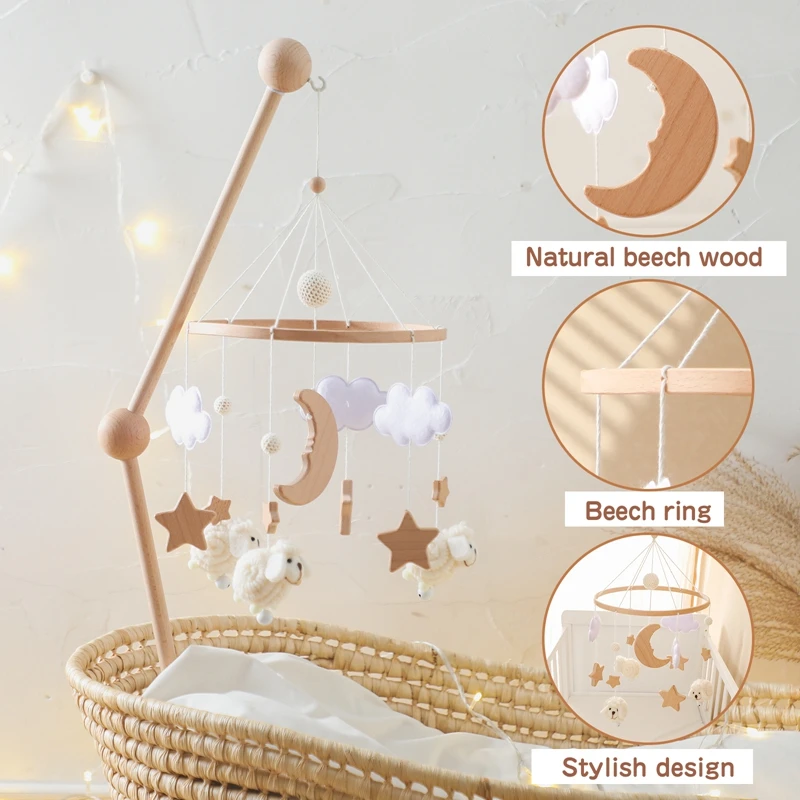 Baby Rattle Toy 0-12 Months Bed Bell Bracket Wooden Mobile Newborn Crochet Bed Bell Hanging Toys Holder Bracket Infant Crib Toy