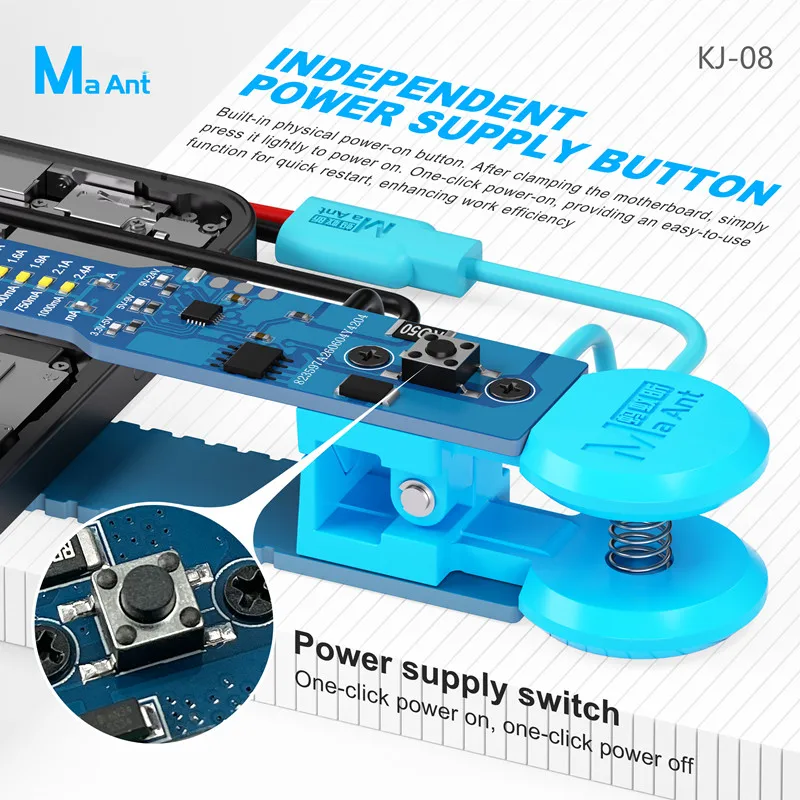 MaAnt KJ-08 Universal Power Clip Motherboard Boot Test Clamp One-Click Power on For IP Android Mobile Phone Repair Tool