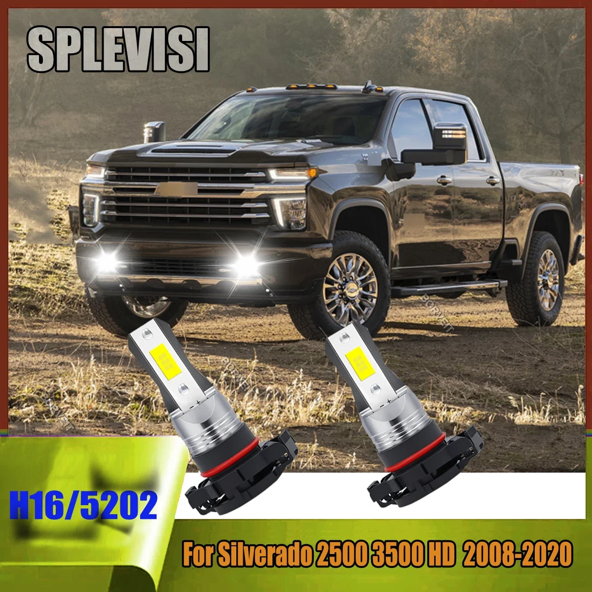 5202 H16 LED Fog Light Kit - 4500LM Ultra Bright Output For Chevrolet Silverado 2500 3500 HD 2007 2008 2009 2010 2011 2012 -2020