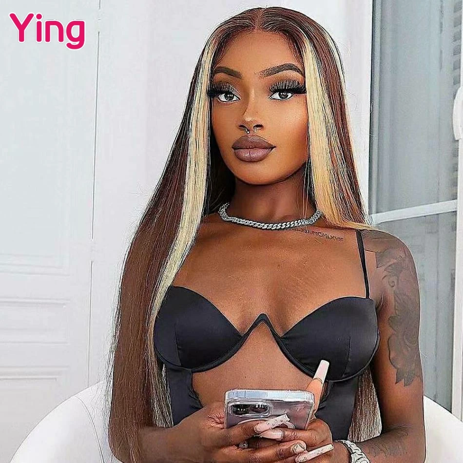 Highlight Browm #27 Colored Bone Straight 13x6 Lace Frontal Human Hair Wigs Pre Plucked 6X4 Lace Closure Wigs For Black Women