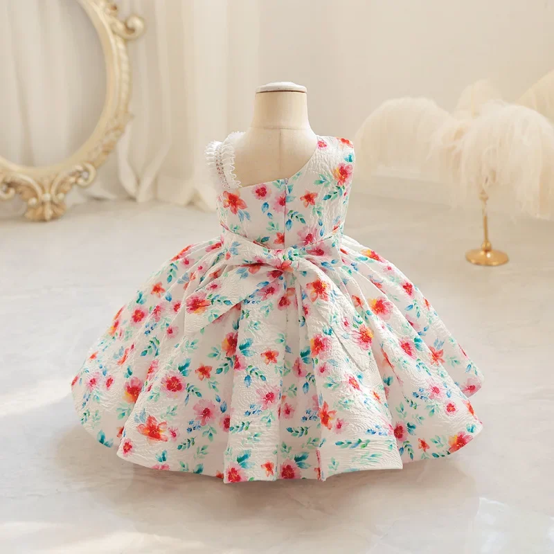 Vestido rosa Floral para niña, vestidos de tutú de princesa de 1 año, un hombro, fiesta de boda, ropa de primera comunión, 1-6