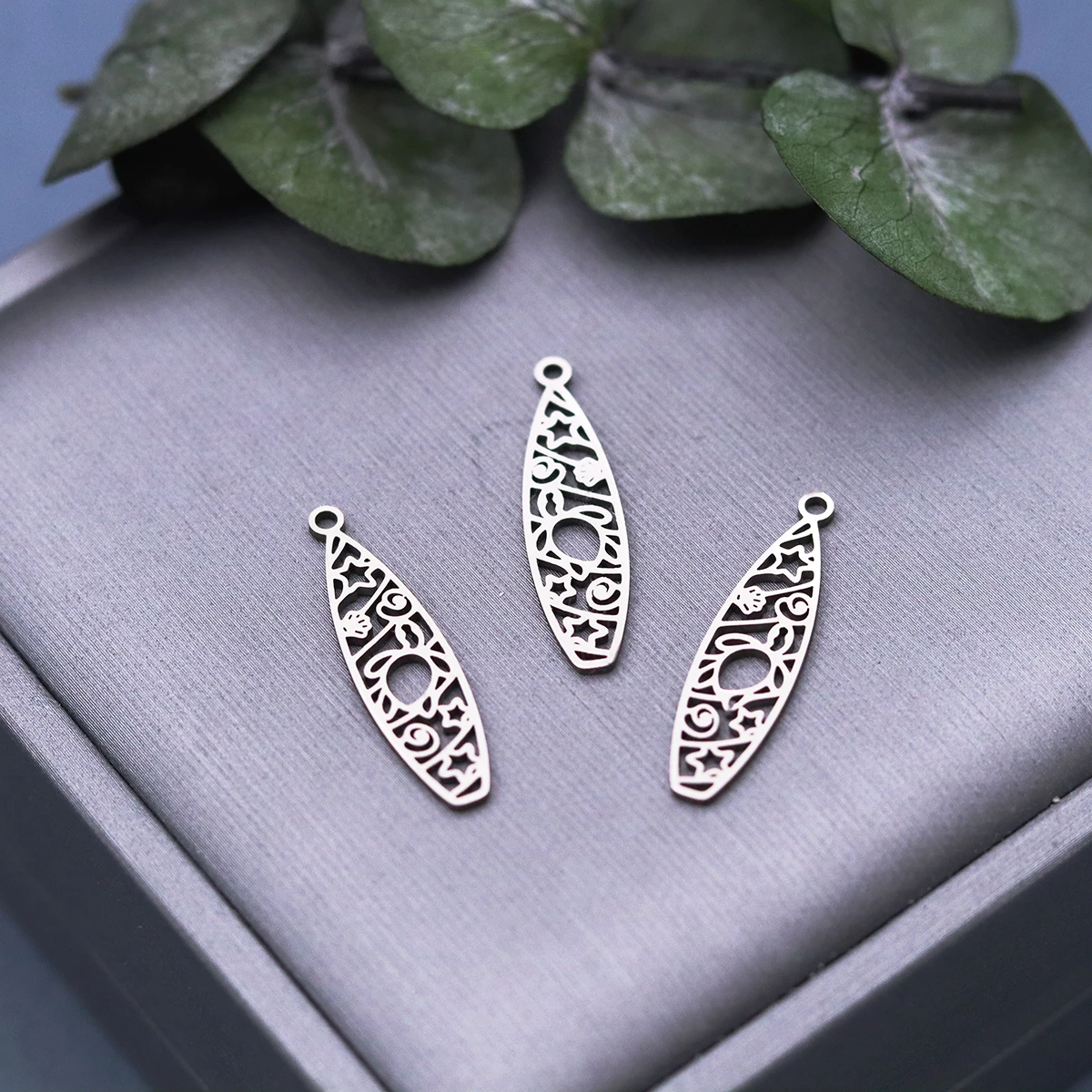 3pcs Stainless Steel Surfboard Charm Pendant with Ocean Elements Star Sun Cutout For DIY Earrings Necklaces Jewelry Making
