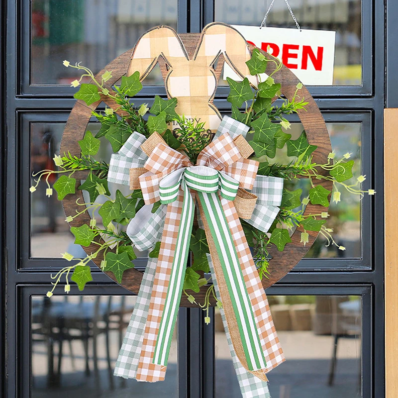 

Easter Bunny Wreath For Front Door Or Wall Artificial Rabbit Checkered Bow Spring Wreath Easter Decor Outdoor Indoor Wreath