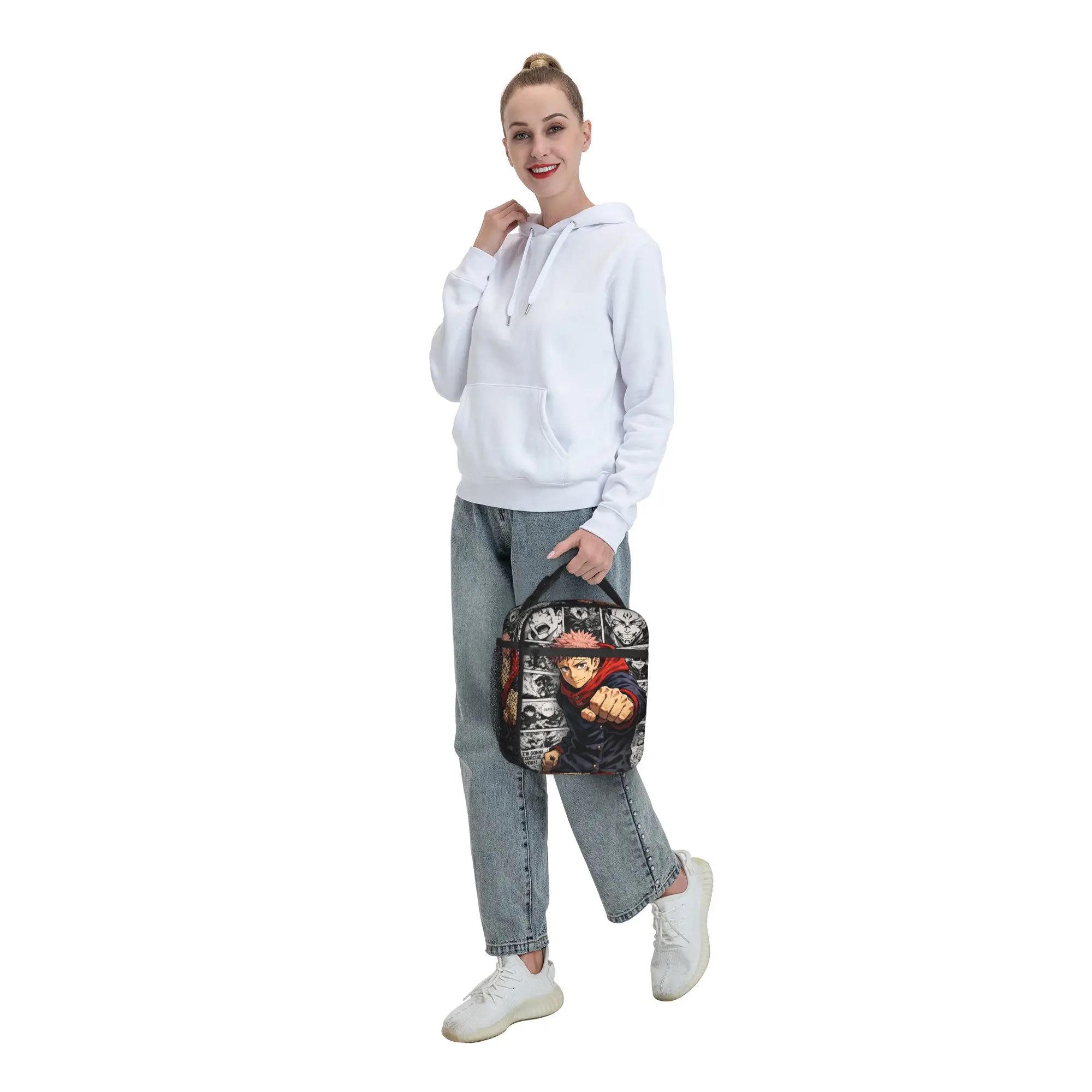 Yuji Itadori Lunch Bag J-Jujutsus K-Kaisens Lustige Lunchbox für Frauen, Outdoor-Picknick-Kühltasche, wasserdichte Tragetasche für Lebensmittel – Detail 8