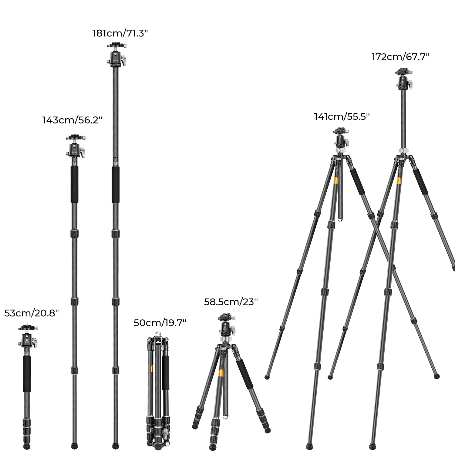 K&F Concept 68\'\'/1.7m Carbon Fiber Tripod with 12KG/26.2lbs Ball Head For Nikon Canon Sony DSLR Camera Tripod Stand X254C4+BH-30