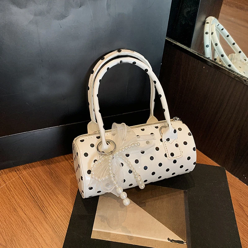 Fashion Polka Dots Barrel Shaped Handbags Women 2026 New Exquisite Versatile Bucket Crossbody Bags Patent Leather Shoulder Bag