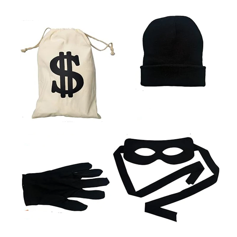 Halloween Robber Costume Accessories Set Thief Costume Bank Robber Costume For Girls Boys
