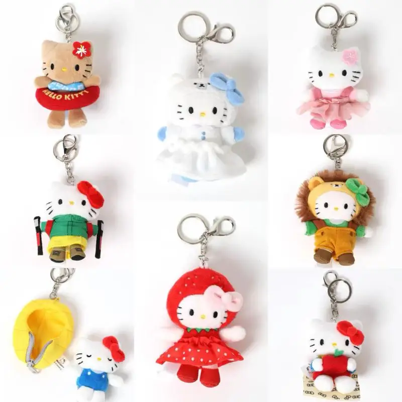 

Cartoon Sanrio Hello Kitty Plush Keychain Cute Bag Pendant Black Skin Strawberry Sakura White Bear Series Doll Keychain Gift