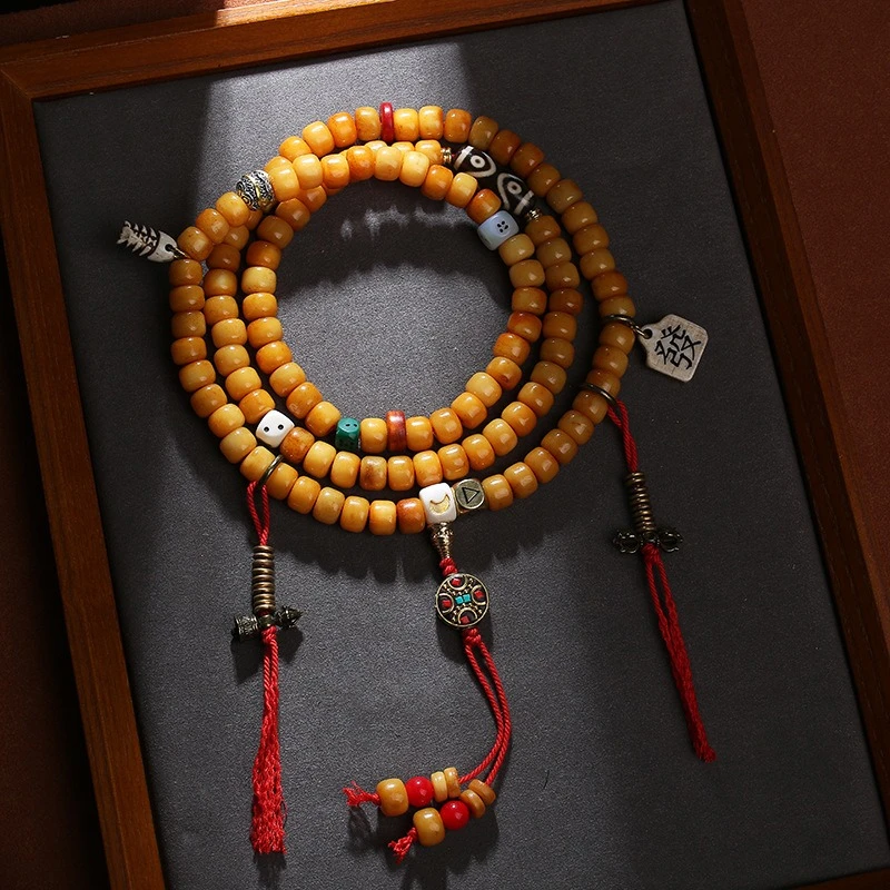 108 Tibetan Returning Camel Bone Prayer Beads Handcrafted Ornamental Buddha Bead Pendant Sweater Chain