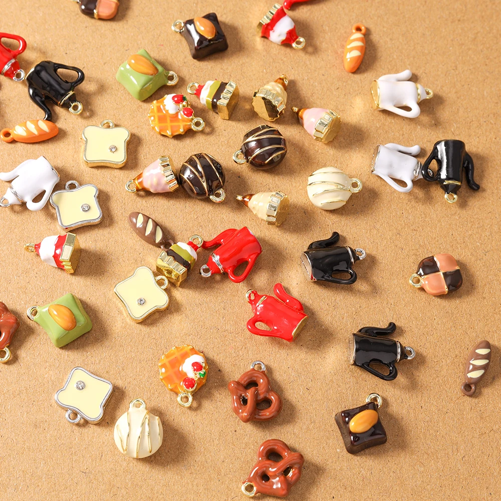 5pcs New Enamel Simulation Food Charms Chocolate Bread Cake Pendants for Jewelry Making Necklace Earrings DIY Accessories - view 4