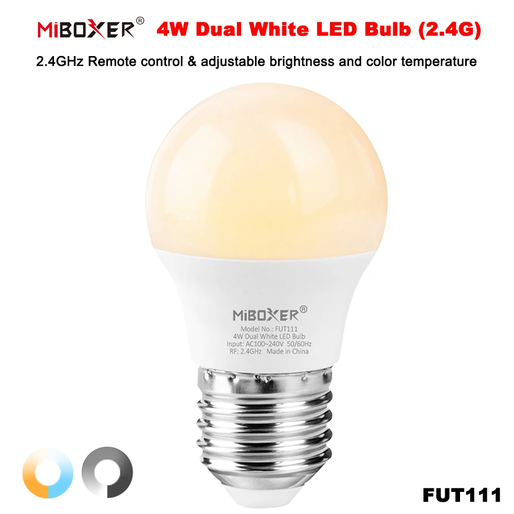 Miboxer FUT111 2.4GHZ AC100-240V mini Smart TUYA  4W E27 Dual White Brightness and color temperature adjustable LED Bulb