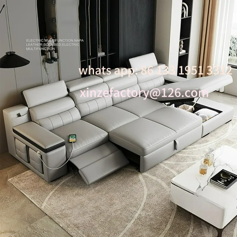 

Customizable MINGDIBAO Modern Electric Recliner Sofa Bed with Genuine Leather, Multifunctional Storage and USB, Adjustable Backr