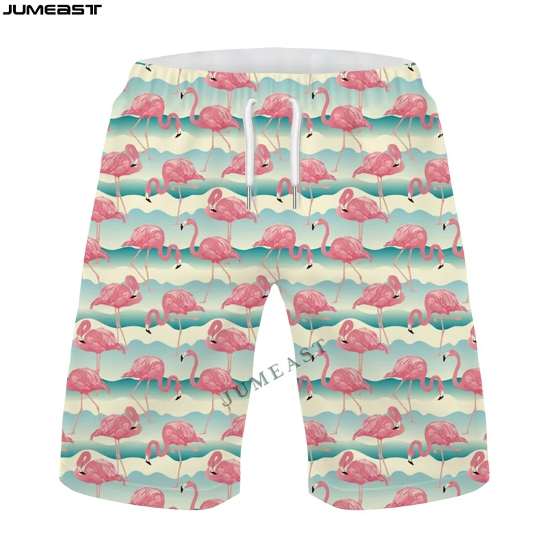 Jumeast Y2K Quick Dry Beach Shorts Trunks 3D Printed Animal Flamingo Casual Sweatpants Men Women Short Pants