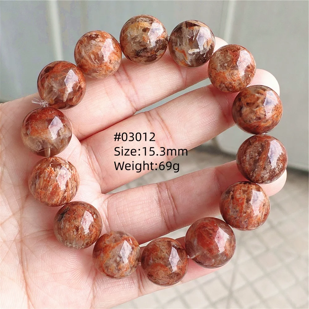 Natural Orange Red Sericite Phantom Crystal Quartz Bracelet Round Beads Stretch Phantom Bracelet 7mm 8mm 9mm 10mm AAAAA