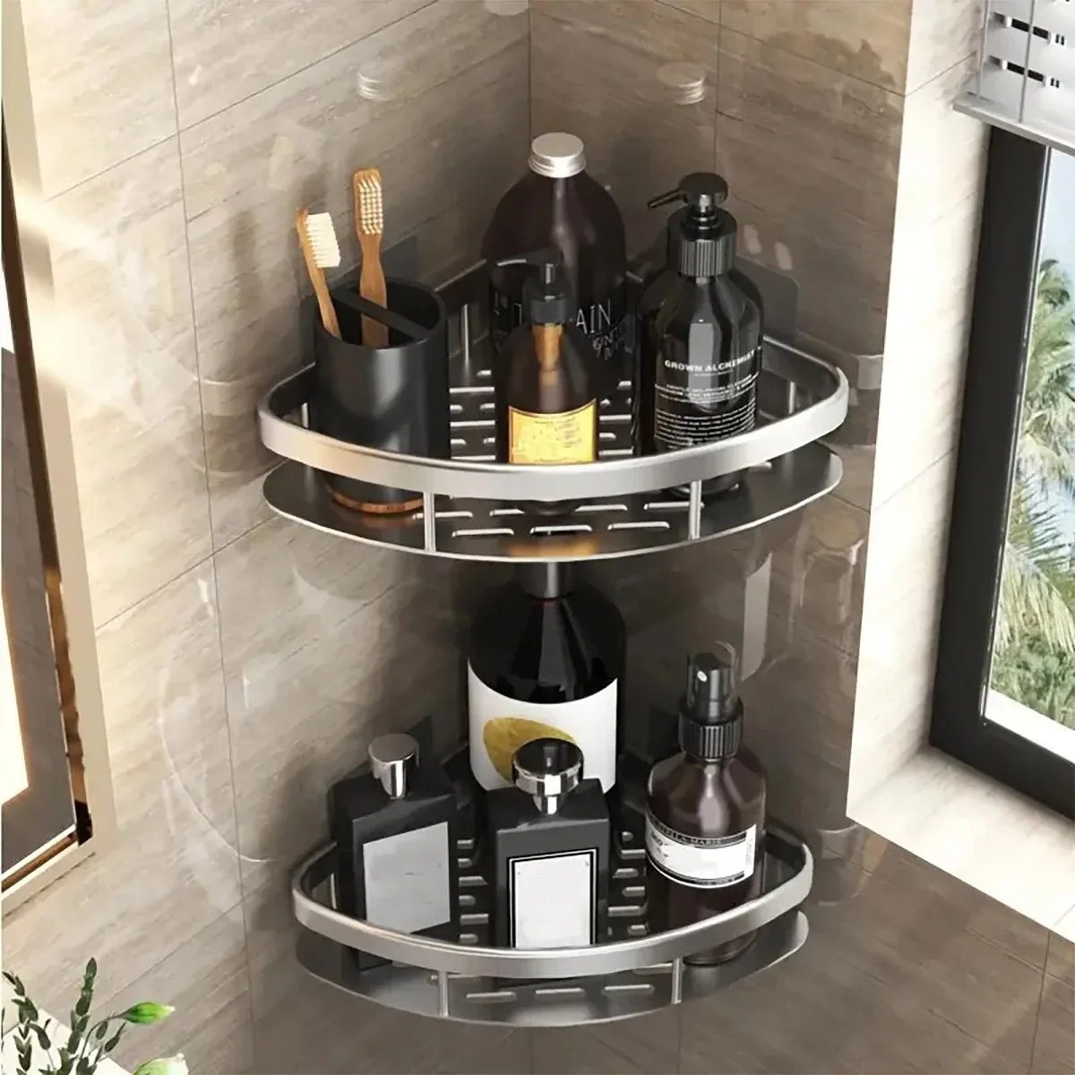 Shower Shelf Bathroom Perforation-Free Suction Cup Shampoo Rack Kitchen Triangle Wall Hanging Storage Rack Bathroom Accessories