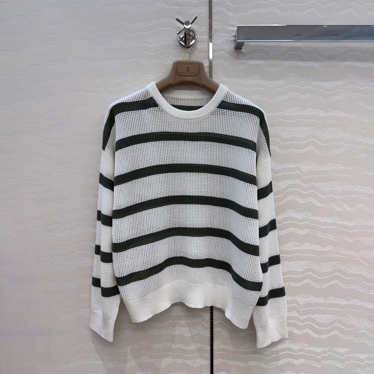 2026 High Quality Women's Round Neck Striped Mesh Knitted Top--hb807