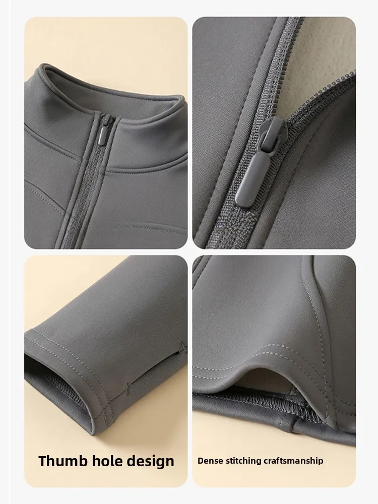 レディースヨガジャケット 冬用裏地付き 暖かいスポーツ スタンドカラー フィットネストップ 2025年新作 ウエストシェイプ カジュアルウェア