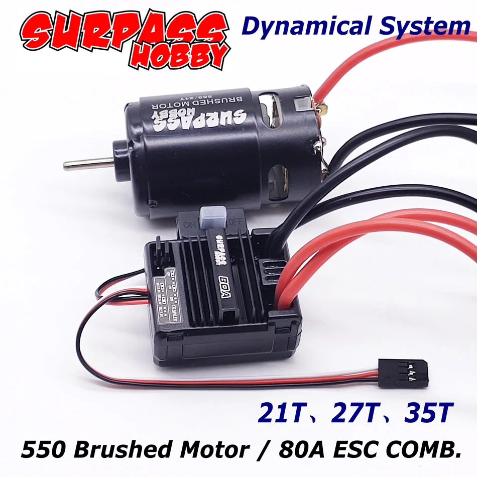 SURPASS HOBBY Brushed 550 Motor 21T 27T 35T 80A 1080 ESC Dynamical Combo 1/8 1/10 RC Car HSP Crawler Short Course TRX-4 SCX10