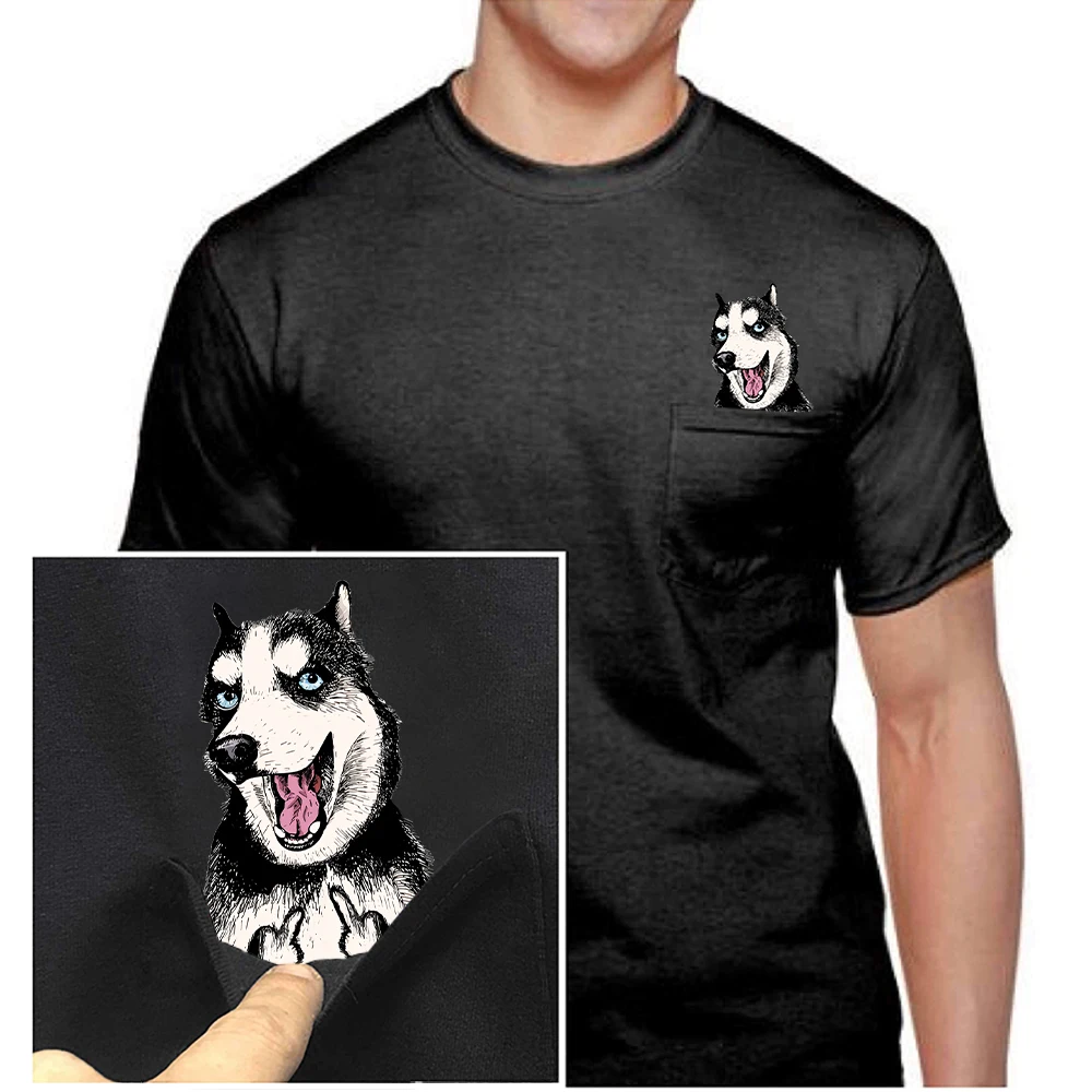 CLOOCL Animal Cotton T-Shirt Pomeranian Puppy Middle Finger Printed Pocket Tees Mens Women Short Sleeve Shirts Dropshipping