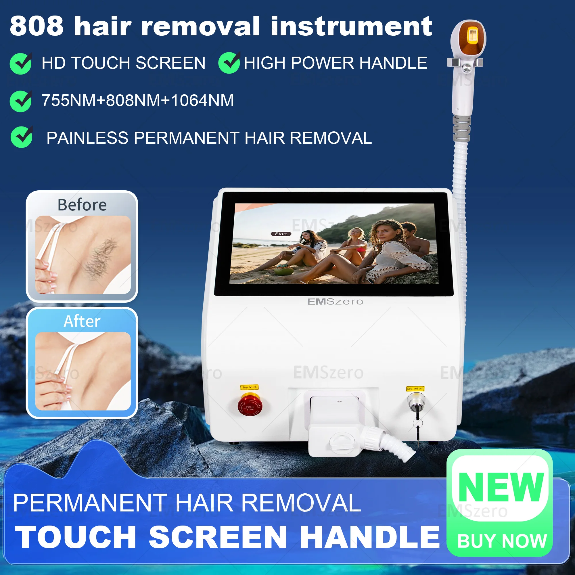 

Professional Diode Ice Titanium Laser Body Hair Permanent CE Woman Machine 2025 Portable 808 755 1064 Alexandrite Device 3 waves