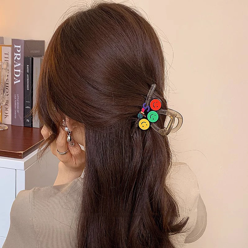 2023 New Vintage Style Rainbow Stars Smiley Face Hair Claw Women Girls Lovely Small Hair Updo Clip Headwear Accessories Gift